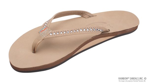 Crystal Collection  Single Layer Arch Support Leather 1 Narrow Strap with Crystals