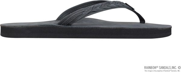 Rainbow Sandals Madison - Single Layer Arch Support with a Braid on a 1arrow Strap. Premier Black. Ladies X-Large | Flip-Flops