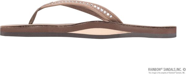 Rainbow Sandals Women's Single Layer Premier Leather w/Swarovski Crystal Narrow Strap. Dark Brown. Ladies Medium / 6.5-7.5 B(M) US | Flip-Flops