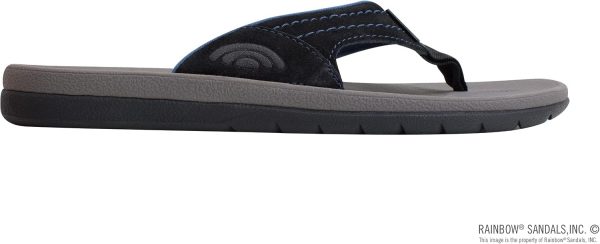Rainbow Sandals Men's East Cape Molded Rubber Sandal. Black/Blue Strap w/Grey Top. Men's 7 D(M) US | Sandals