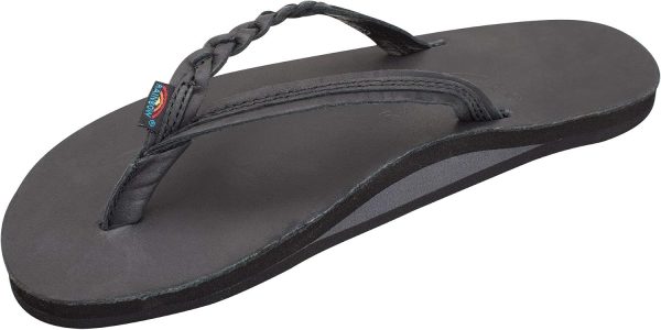 Rainbow Sandals Women's Flirty Braidy. Classic Black. Small / 5.5-6.5 | Classic Leather w/Single Braided Strap | Flats