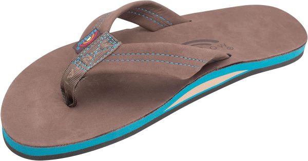 Rainbow Sandals Men's Single Layer Premier Leather with Blue Midsole. Expresso. Men's Small / 7.5-8.5 D(M) US | Sandals