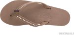 Rainbow Sandals Women's Single Layer Premier Leather w/Swarovski Crystal Narrow Strap. Dark Brown. Ladies Medium / 6.5-7.5 B(M) US | Flip-Flops
