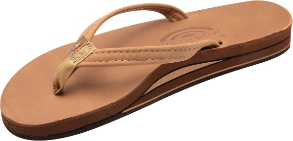 Rainbow Sandals Womens Luxury Leather - Double Layer Arch Support with 1arrow Straps. Buckskin. Womens size L / 7.5-8.5 | Sandals