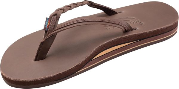 Rainbow Sandals Women's Double Layer Flirty Braidy Premier Leather w/Single Braided Strap. Mocha. Ladies Small / 5.5-6.5 B(M) US | Shoes