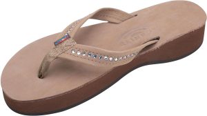 Rainbow Sandals Women's Four Layer Leather Wedge -  3/4trap w/Swarovski Crystals (Ladies X-Large / 8.5-9.5 B(M) US. Dark Brown) | Platforms & Wedges