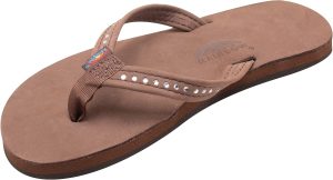 Rainbow Sandals Kid's Single Layer Premier Leather w/Narrow Crystal Strap. Expresso. Kid's 4-5 B(M) US | Sandals