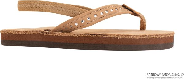 Rainbow Sandals Kid's Single Layer Premier Leather w/Narrow Crystal Strap. Sierra Brown. w/backstraps Kid's 3-4 B(M) US | Flats
