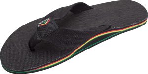 Rainbow Sandals Hemp Rasta - Single Layer Black Hemp with Rastafarian Colorded Mid Sole. Mens. Large 9.5-15 D(M) US | Sandals