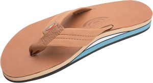 Rainbow Sandals Men's Premier Leather Double Layer with Arch Wide Strap. Classic Tan/Blue. Men's Medium / 8.5-9.5 D(M) US | Sandals