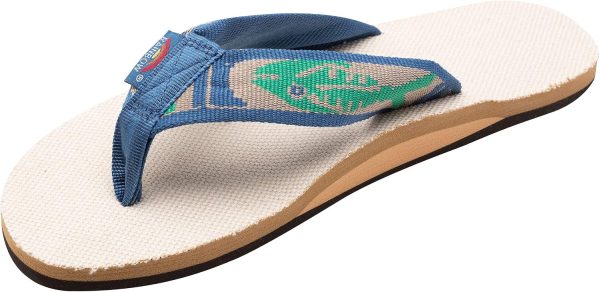 Rainbow Sandals Women's Single Layer Hemp w/Fish Strap. Natural/Light Green Fish/Cream. Ladies Small / 5.5-6.5 B(M) US | Flip-Flops