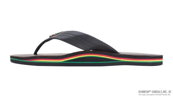 The Rastafarian Single Layer Classic Black Leather with Rasta Mid Sole and 1 Strap
