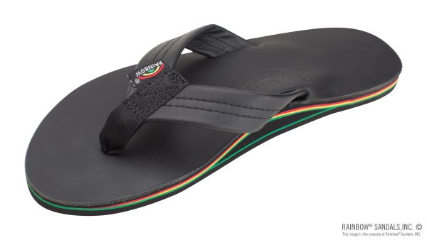 The Rastafarian Single Layer Classic Black Leather with Rasta Mid Sole